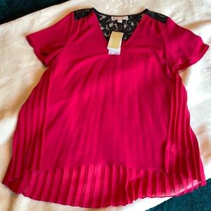 Michael Kors pink blouse with black lace detail